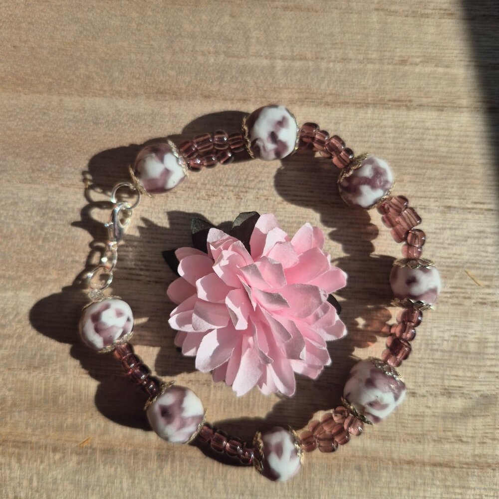 Handmade recycled ash purple bead bracelet